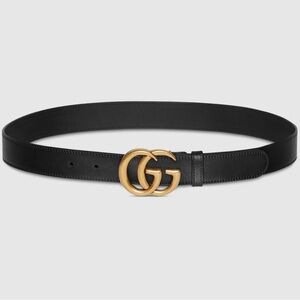Gucci GG Marmont Black Leather Belt with Gold Buckle